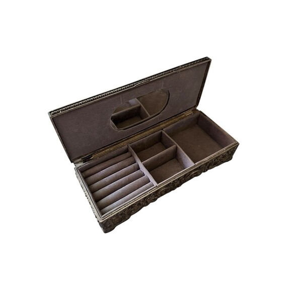 Vintage Godinger Silver 1992 Pewter Jewelry Case Trinket Box Scroll Mirror Lid - Picture 2 of 6